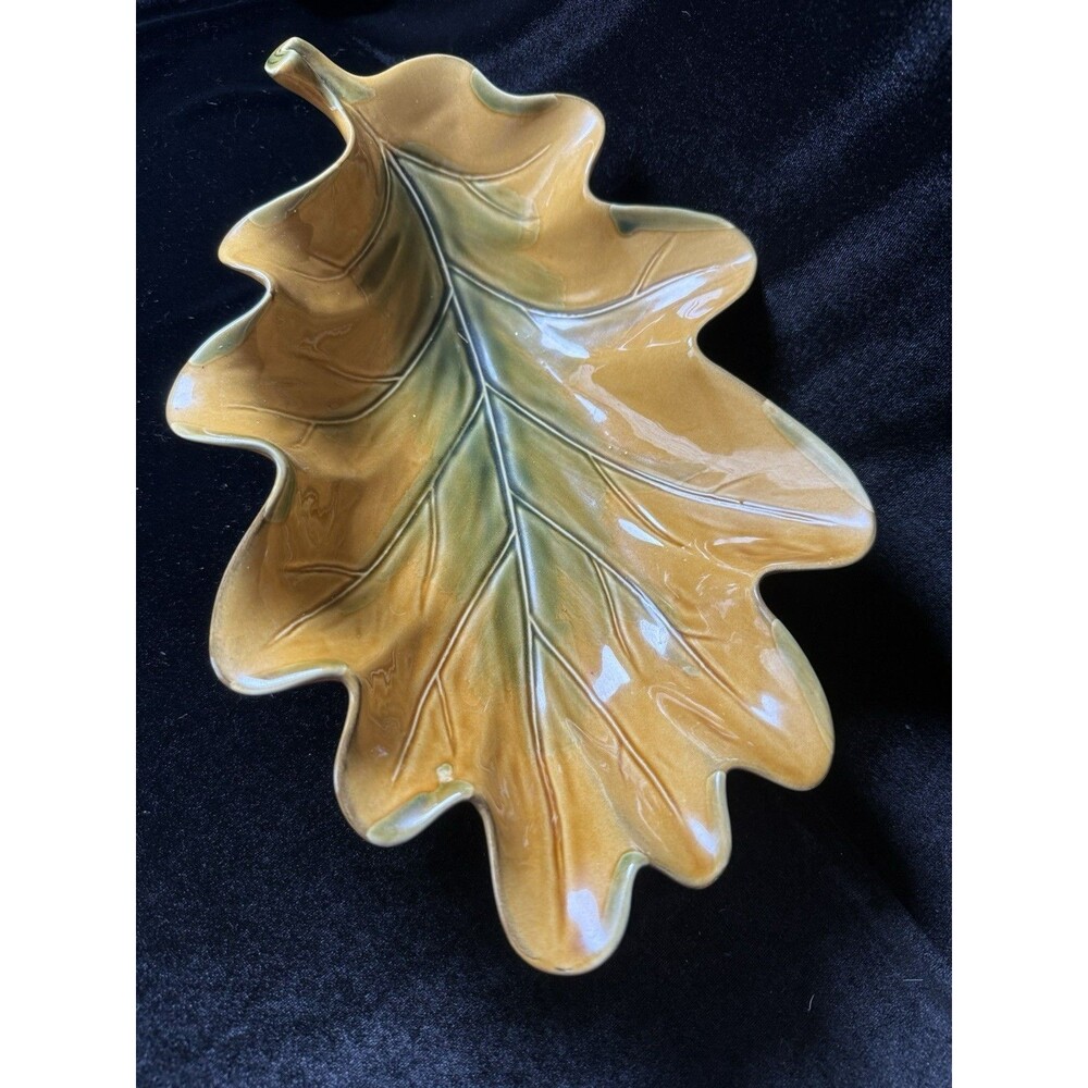 MCM Fall Leaf Bowl Tray Serving Dish Gold Ceramic Fall Decor Vintage